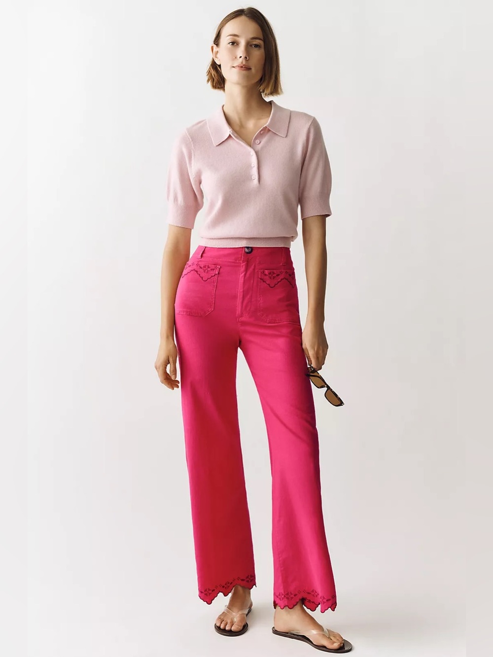 NWT Maeve Colette Lace Trim High-Rise Wide-Leg Full-Length Pants